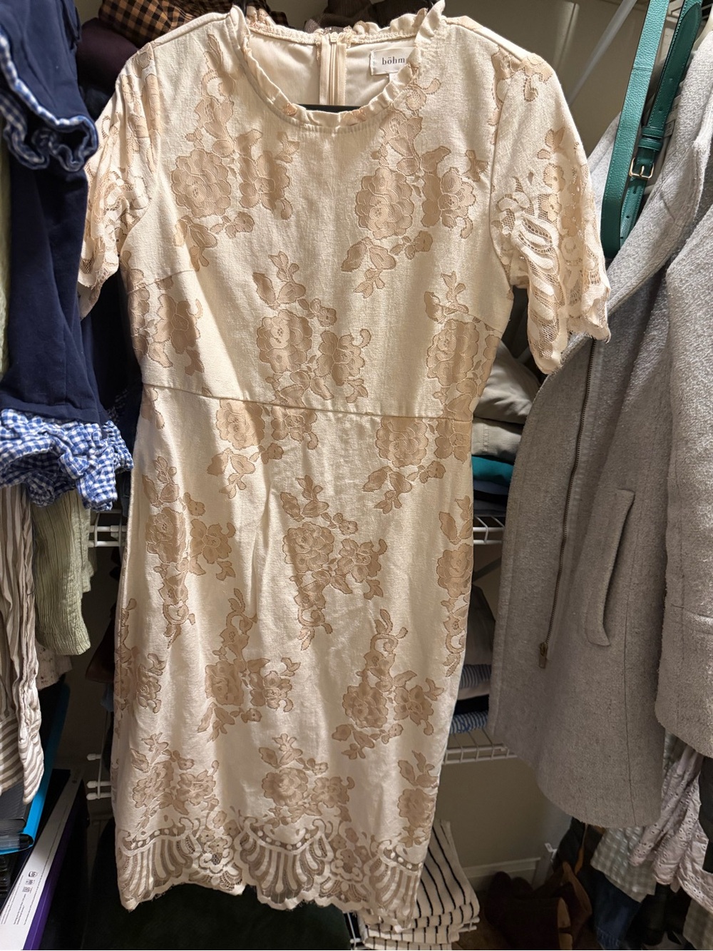 bohme Cream and Tan Floral Lace Midi Dress